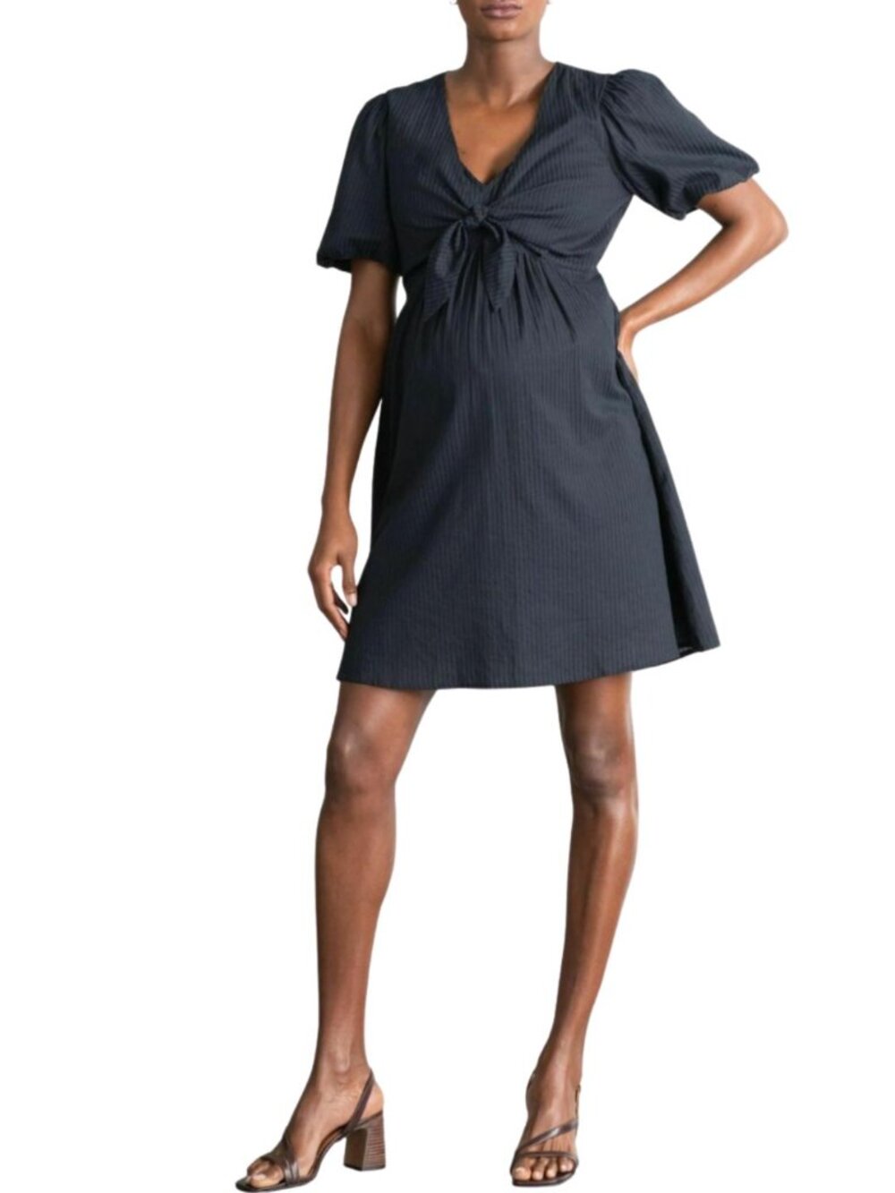 Seraphine Maternity Nursing Dress Sz 14 Navy Blue Cotton Tie Front Preppy